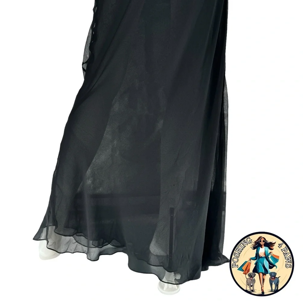 Christopher Esber Silk Formal Sheer Draped Cowl Tank Maxi Dress in Black Size 6 - Picture 8 of 12